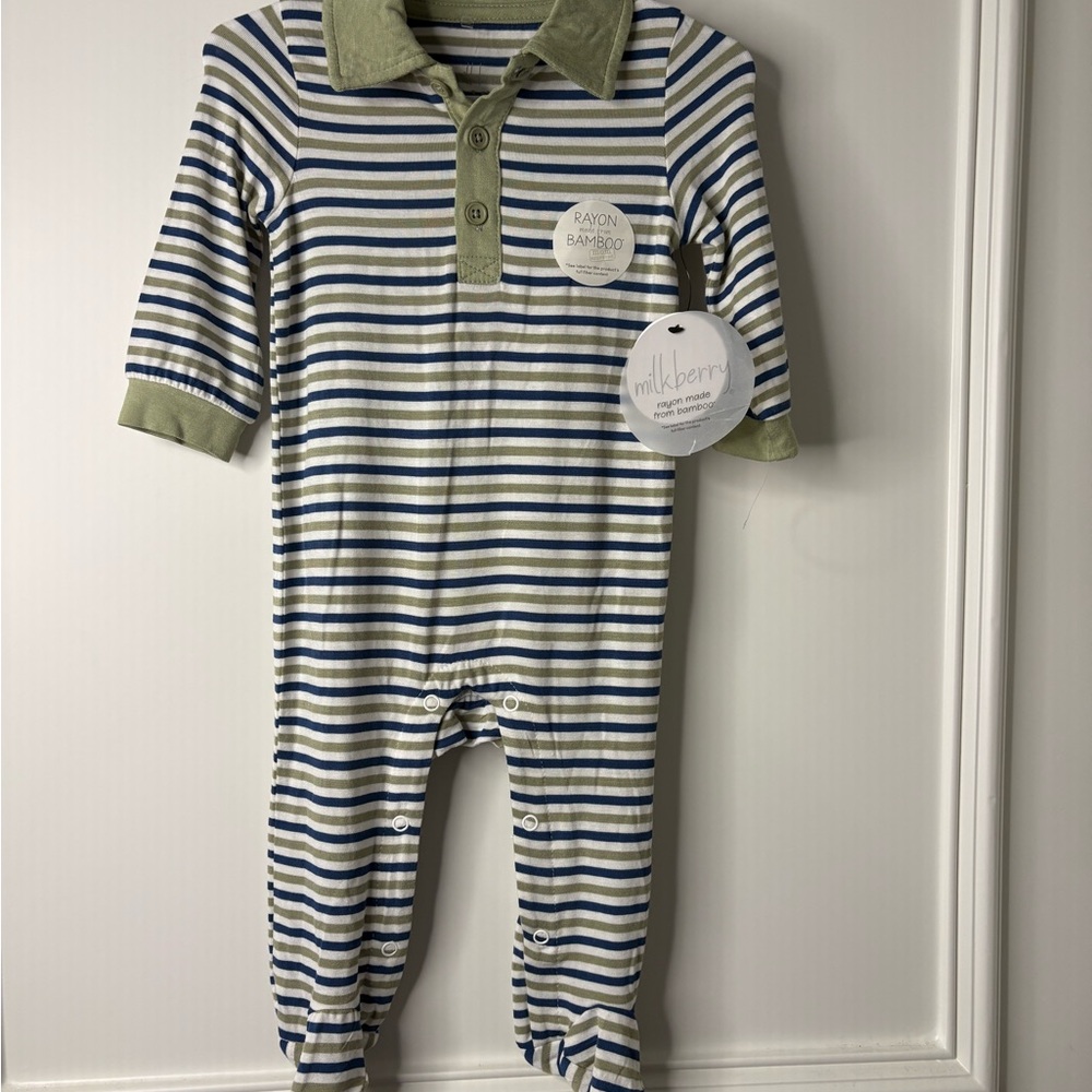 Milkberry Striped Green and Blue Kids Footie